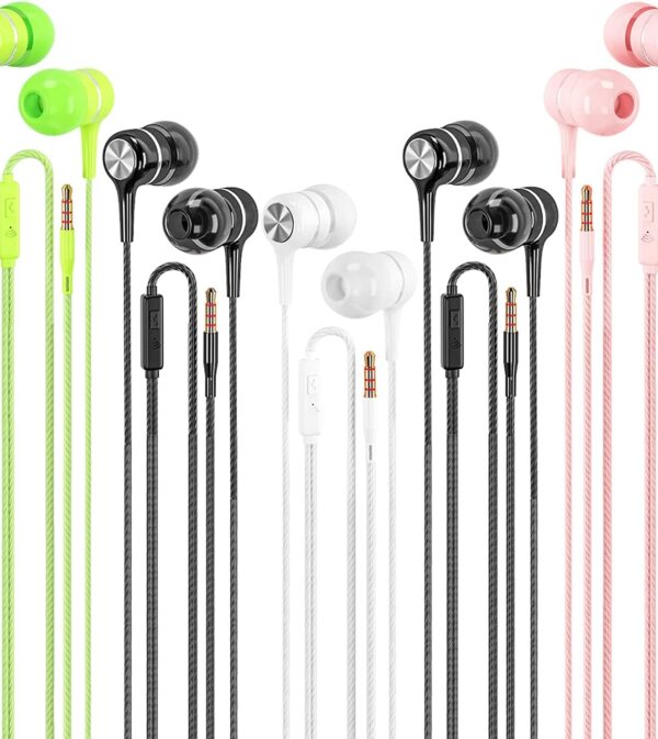Wired Earbuds with Microphone 5 Pack, in-Ear Headphones with Heavy Bass, High Sound Quality Earphones Compatible with iPad, Laptop, MP3, Android Smartphones, Fits All 3.5mm Jack Device